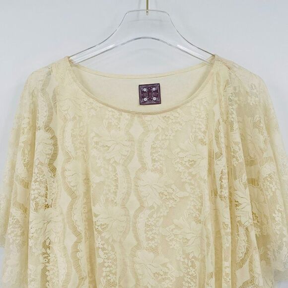 Free People Size Small Cream Floral Lace Blouson Boho Batwing Blouse Top - Picture 2 of 9